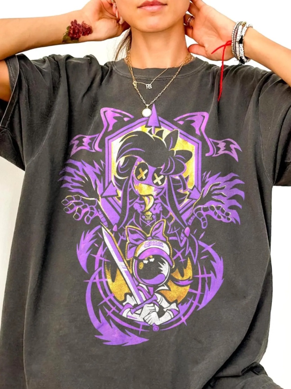 Comfort Colors Pepper Tee with Purple & Gold Graphic